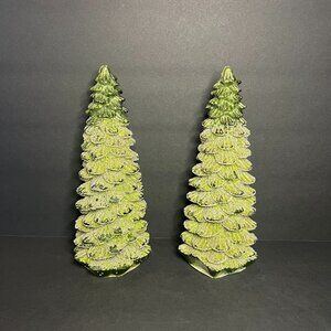 Vintage Set of 2 Kohls Forest Green Beaded Christmas Tree Novelty Candles 8"